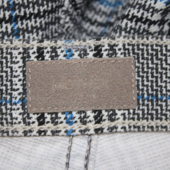 Mother Pant Sz 28 x 27 Black Blue White Striped Side Plaid Straight Cotton Pant - Picture 10 of 16